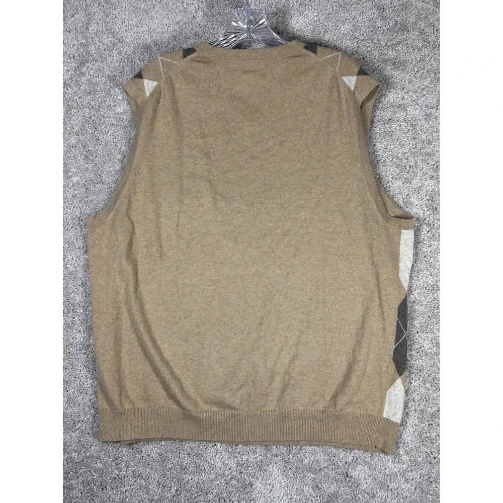Banana Republic Mens Argyle V Neck Sweater Vest Cotton Cashmere XL Tan Brown‎